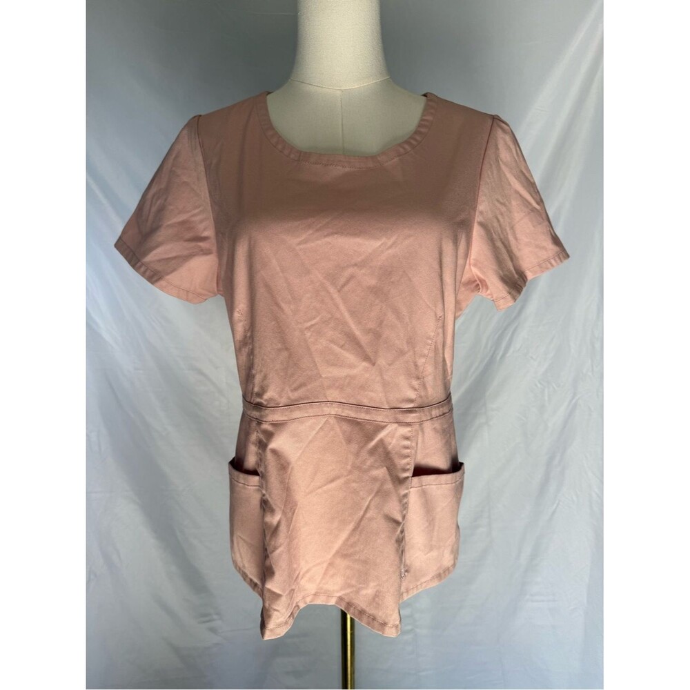 Jaanuu Peplum Scrub Top Blushing Pink Side Zip Pockets Medical Uniform Size M